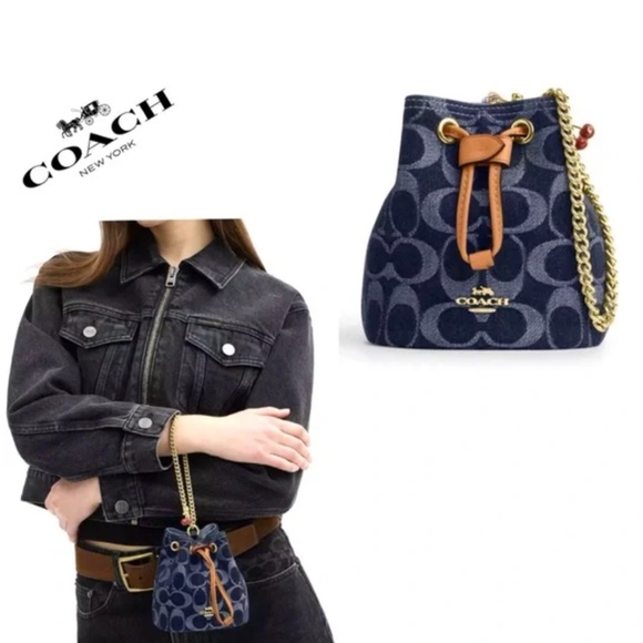 NWT COACH Drawstring Wristlet In Signature Denim CZ031 - Picture 6 of 6